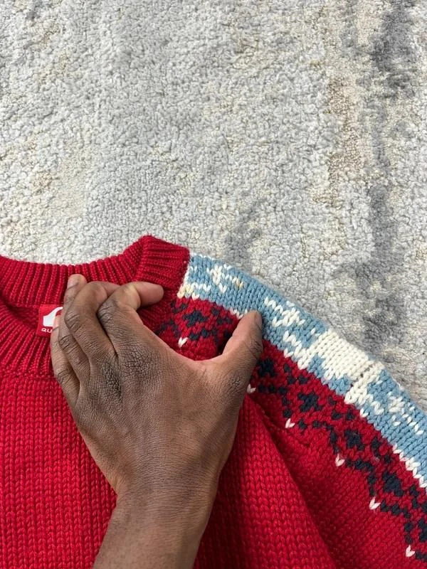 Vintage Quiksilver men’s Red White Crewneck Wool Sweater Size S – photo 10
